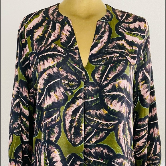 NILE Tropical PALM Leaf Print Resort Style Blouse Large - Picture 11 of 12